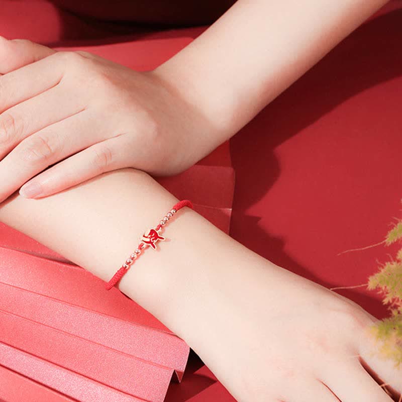 Armband aus 925er Sterlingsilber mit rotem Band und chinesischem Sternzeichen