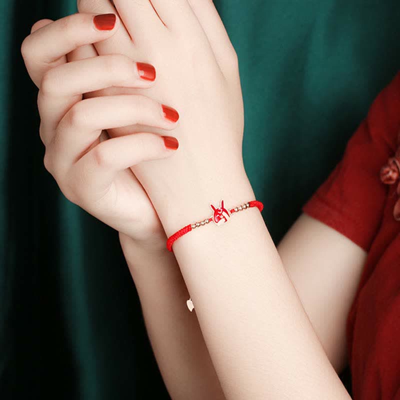 Armband aus 925er Sterlingsilber mit rotem Band und chinesischem Sternzeichen