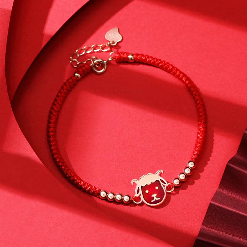 Armband aus 925er Sterlingsilber mit rotem Band und chinesischem Sternzeichen