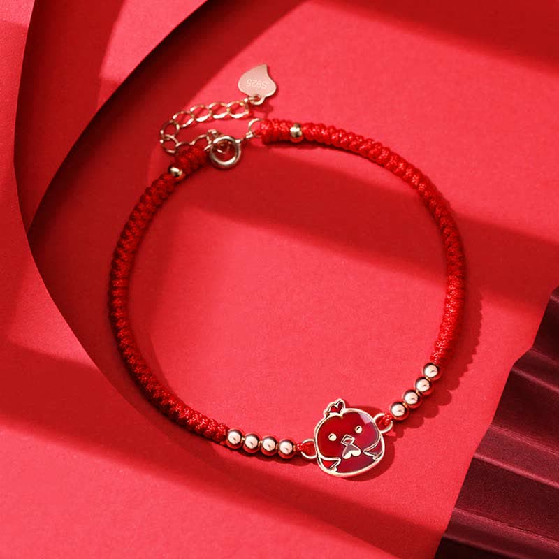 Armband aus 925er Sterlingsilber mit rotem Band und chinesischem Sternzeichen