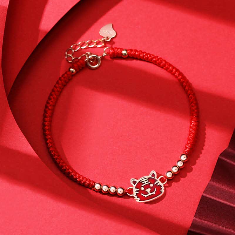 Armband aus 925er Sterlingsilber mit rotem Band und chinesischem Sternzeichen