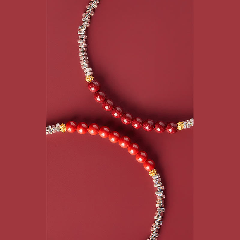 925 Sterling Silber Zinnober Armband mit Fu Charakter Segen