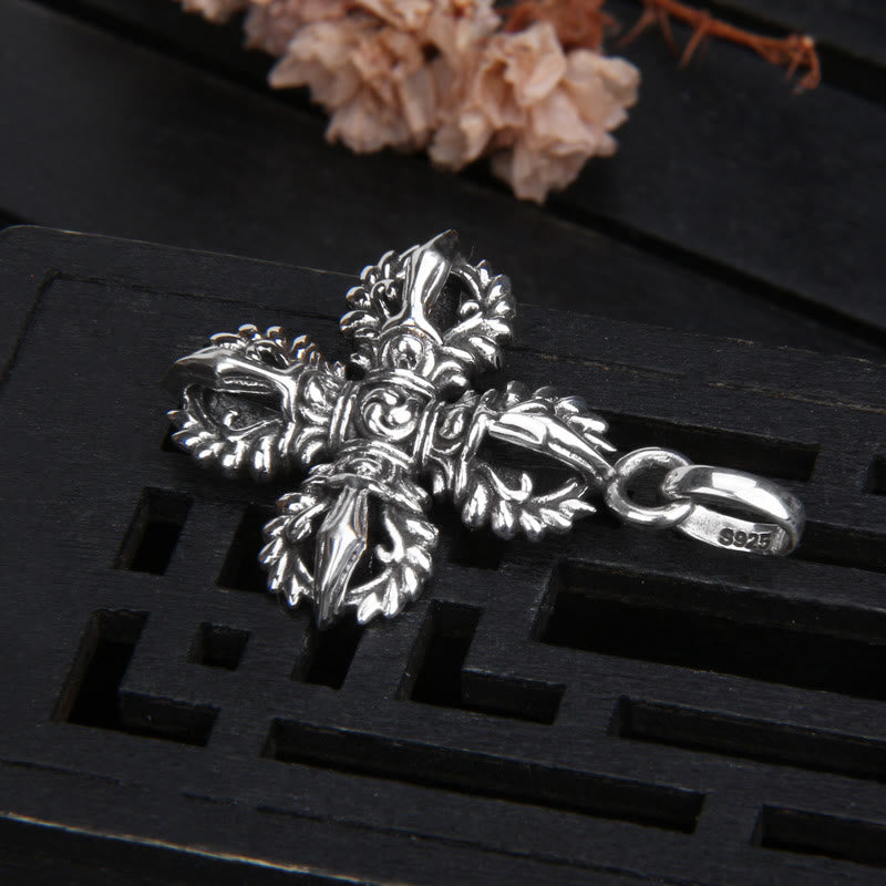 925 Sterling Silber Doppel Dorje Vajra Halskette Spirituelle Stärke
