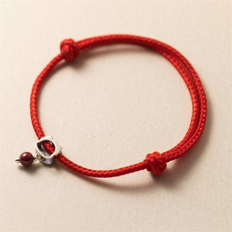 Drachenarmband aus 925er Sterlingsilber mit roter Schnur für Glück