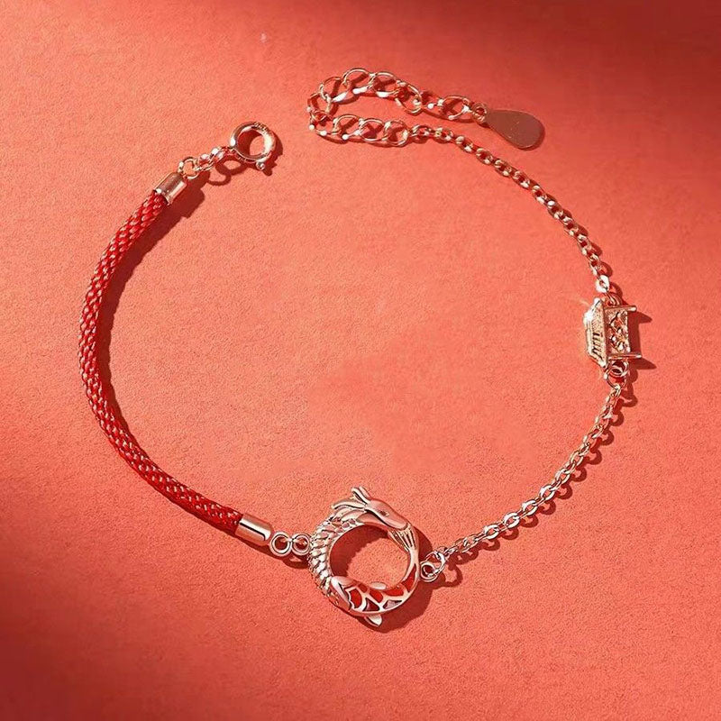 925 Sterling Silber Drachen Koi Fisch Glücksschutz Armband