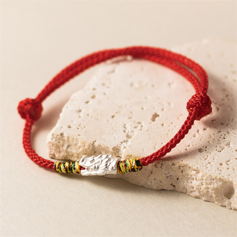 925 Sterling Silber Drachenglück Rotes Seilarmband