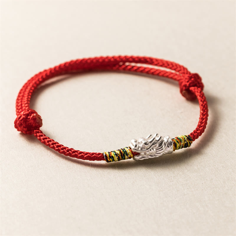 925 Sterling Silber Drachenglück Rotes Seilarmband