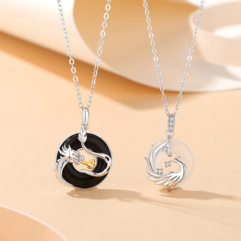 Drachenanhänger aus 925er Sterlingsilber mit schwarzem Onyx und Chalcedon für Schutz und Harmonie