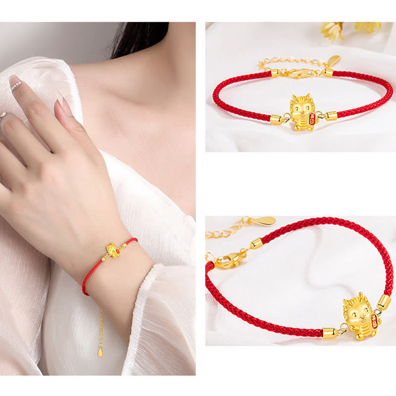 925 Sterling Silber Drachen Rotes Seilarmband für Glück und Stärke