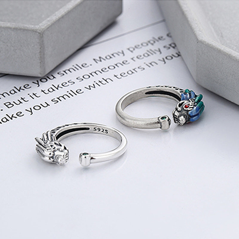 925 Sterling Silber Drachenring für Glück &amp; Schutz, verstellbar