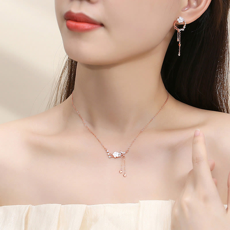 925 Sterling Silber Blume Schmetterling Liebe Halskette Set