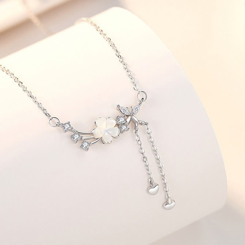 925 Sterling Silber Blume Schmetterling Liebe Halskette Set