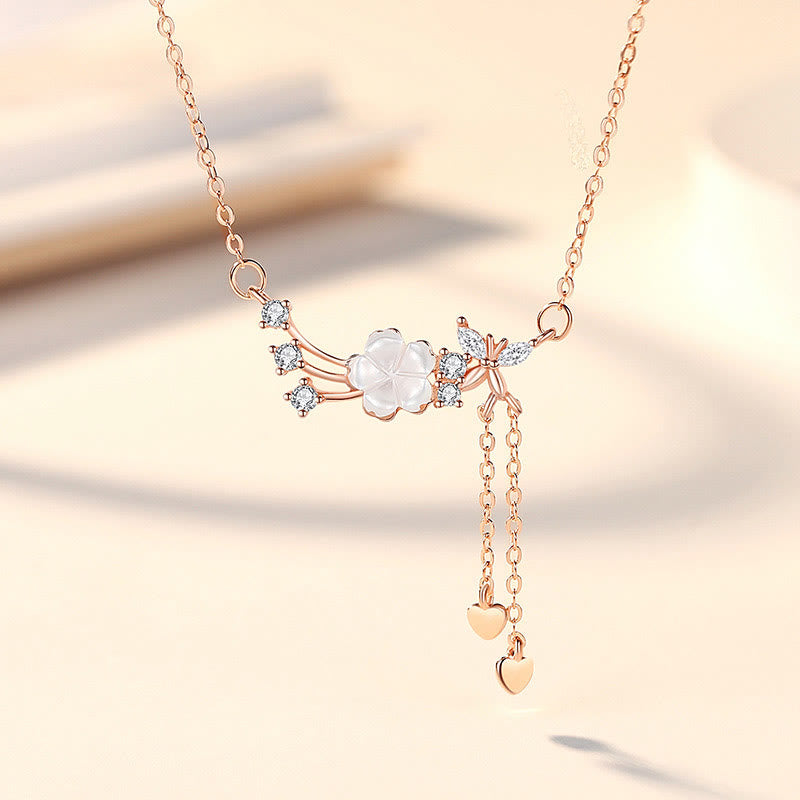925 Sterling Silber Blume Schmetterling Liebe Halskette Set