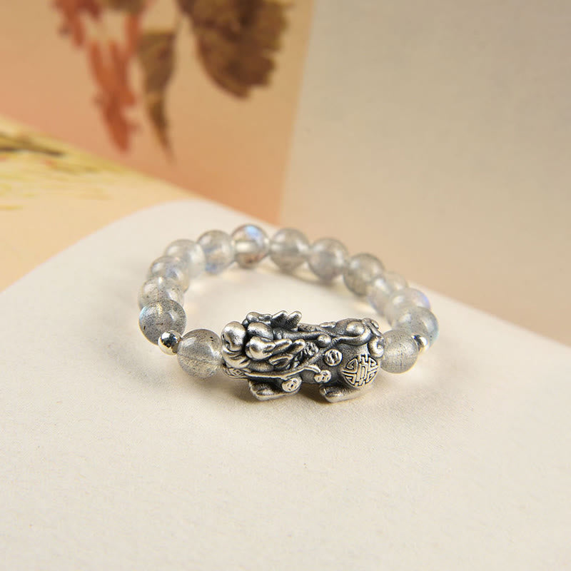 925 Sterling Silber Granat PiXiu Reichtumsring zum Schutz