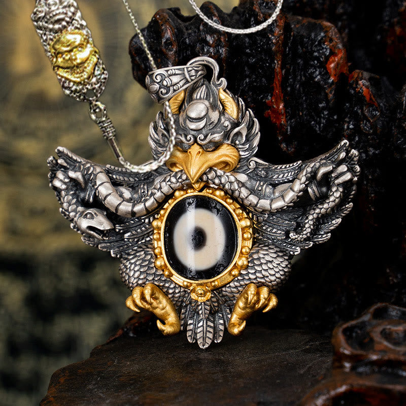 Halskette mit Garuda-Dzi-Perle aus 925er Sterlingsilber, spiritueller Schutz