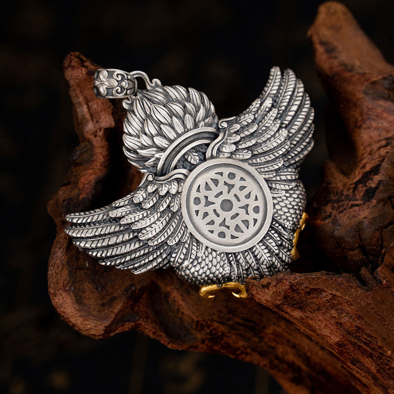 Halskette mit Garuda-Dzi-Perle aus 925er Sterlingsilber, spiritueller Schutz