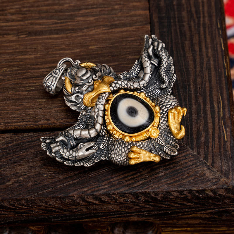 Halskette mit Garuda-Dzi-Perle aus 925er Sterlingsilber, spiritueller Schutz
