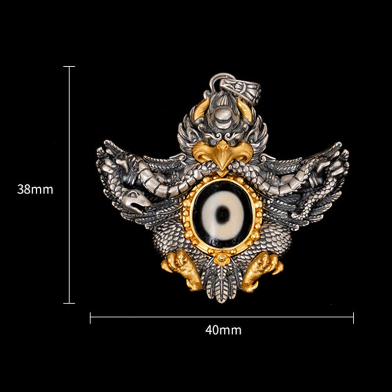 Halskette mit Garuda-Dzi-Perle aus 925er Sterlingsilber, spiritueller Schutz