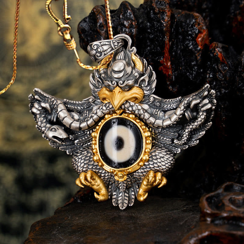 Halskette mit Garuda-Dzi-Perle aus 925er Sterlingsilber, spiritueller Schutz