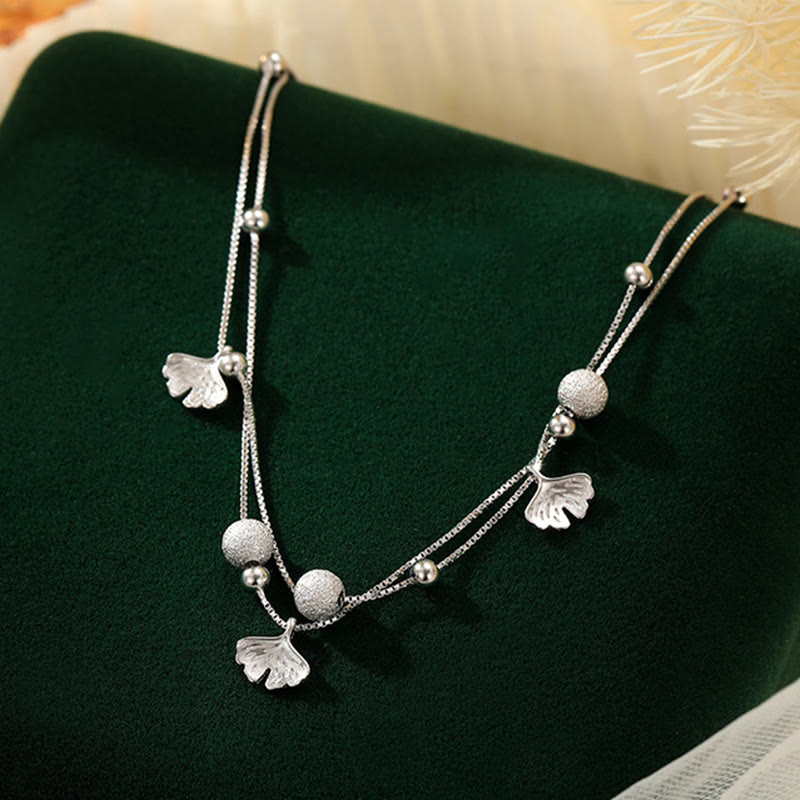 925 Sterling Silber Ginkgo Schutz Fußkettchen