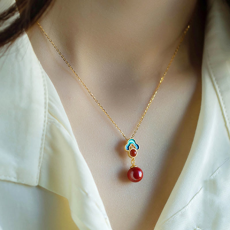 925 Sterling Silber Gold Zinnober Rot Achat Segen Halskette Ring Ohrringe Set