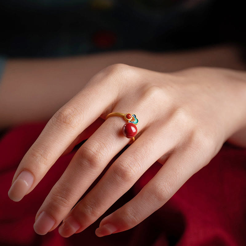 925 Sterling Silber Gold Zinnober Rot Achat Segen Halskette Ring Ohrringe Set