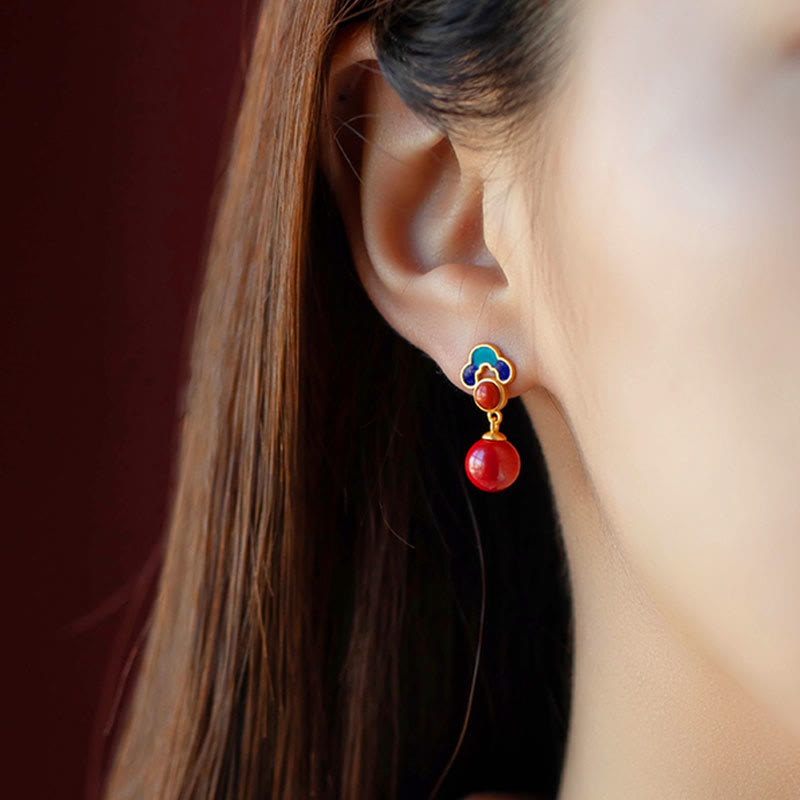 925 Sterling Silber Gold Zinnober Rot Achat Segen Halskette Ring Ohrringe Set