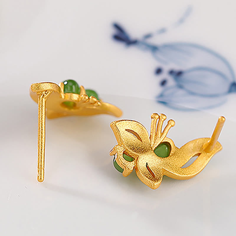 925 Sterling Silber vergoldet Cyan Jade Schmetterling Ohrringe