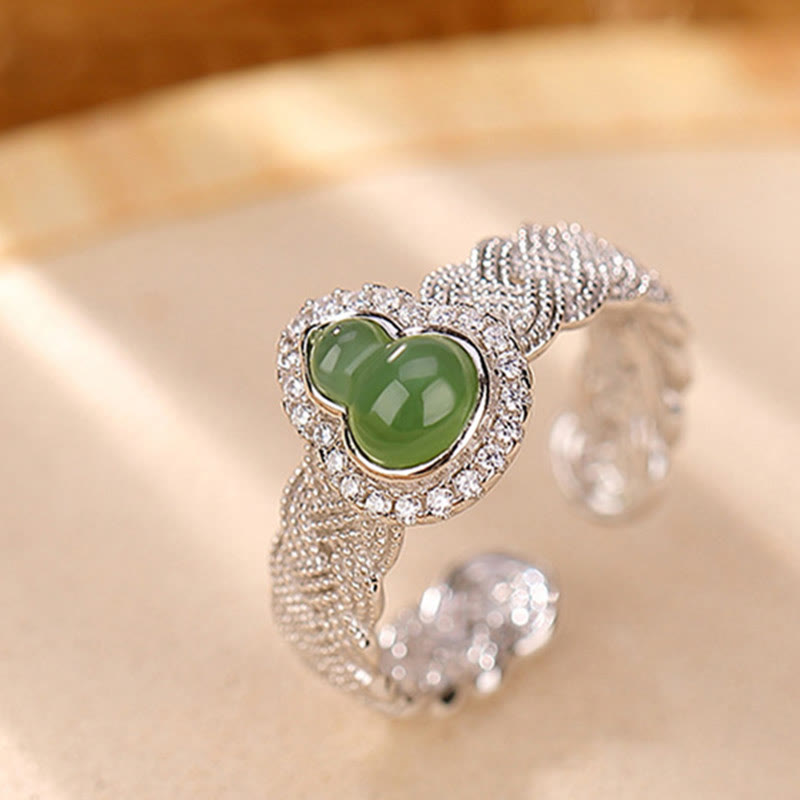 925 Sterling Silber vergoldet Hetian Jade Kürbis Set