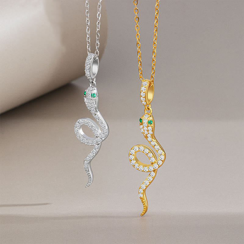 Schutzkette mit grünäugiger Schlange aus 925er Sterlingsilber