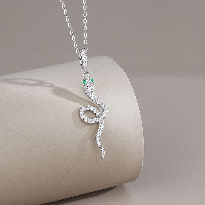 Schutzkette mit grünäugiger Schlange aus 925er Sterlingsilber