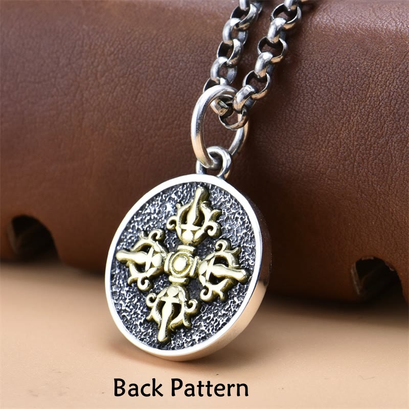 925 Sterling Silber Grüne Tara Doppel Dorje Vajra Spirituelle Halskette
