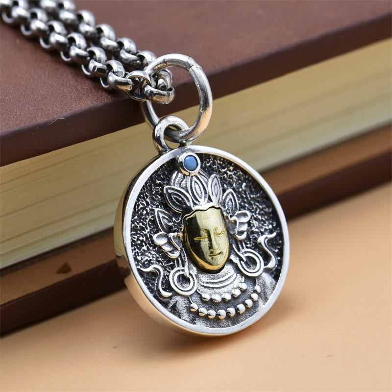 925 Sterling Silber Grüne Tara Doppel Dorje Vajra Spirituelle Halskette