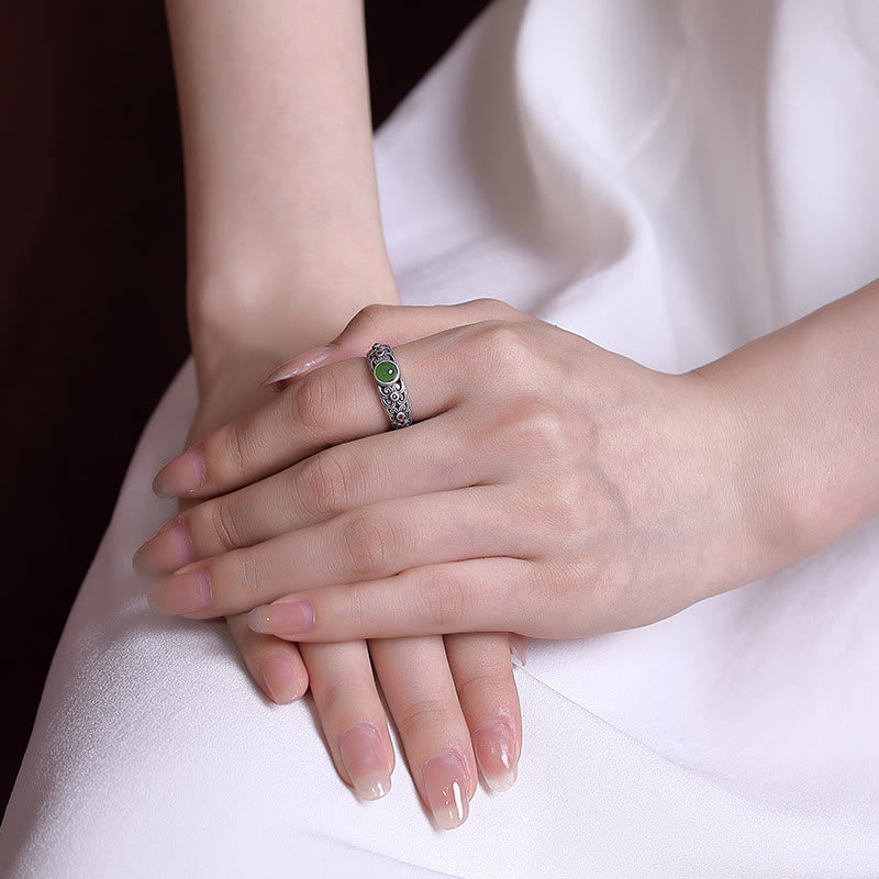 925 Sterling Silber Hetian Cyan Jade Harmony Verstellbarer Ring