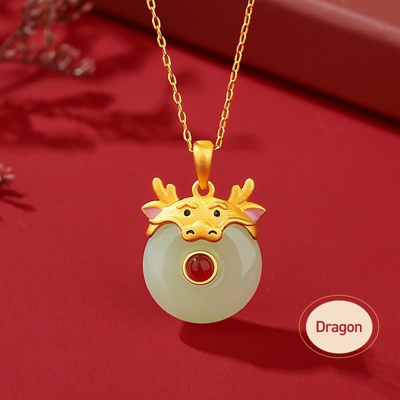 925 Sterling Silber Hetian Jade Drachen Halskette für Glück &amp; Schutz