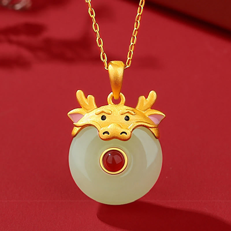 925 Sterling Silber Hetian Jade Drachen Halskette für Glück &amp; Schutz