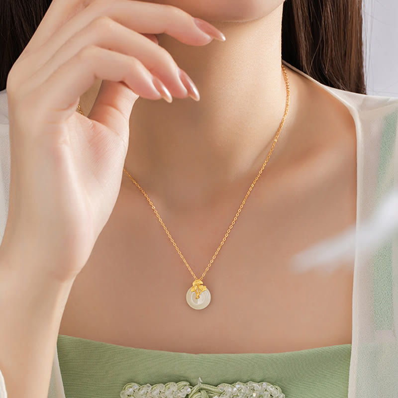 925 Sterling Silber Hetian Jade Ginkgo Blätter Wohlstand Halskette