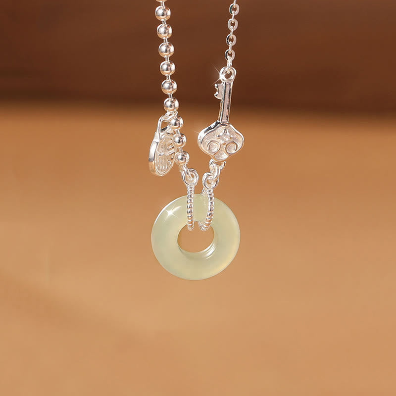 Glückskettenarmband aus Hetian-Jade, 925er Sterlingsilber