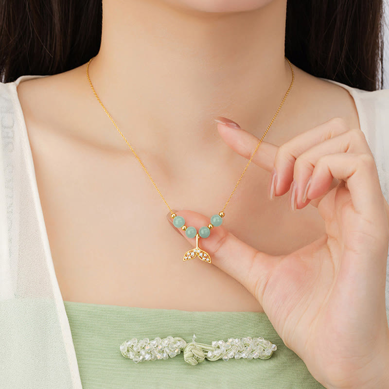 925 Sterling Silber Hetian Jade Glück Fischschwanz Halskette