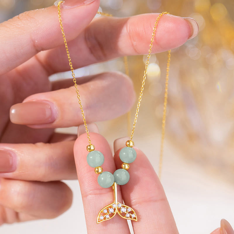 925 Sterling Silber Hetian Jade Glück Fischschwanz Halskette