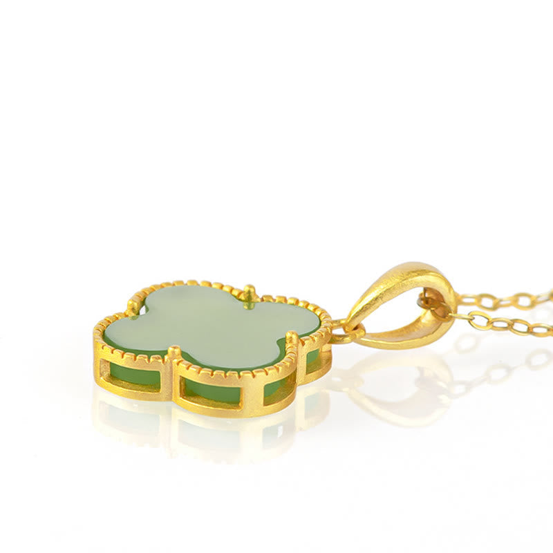 925 Sterling Silber Hetian Jade Glück Vierblättriges Kleeblatt Halskette