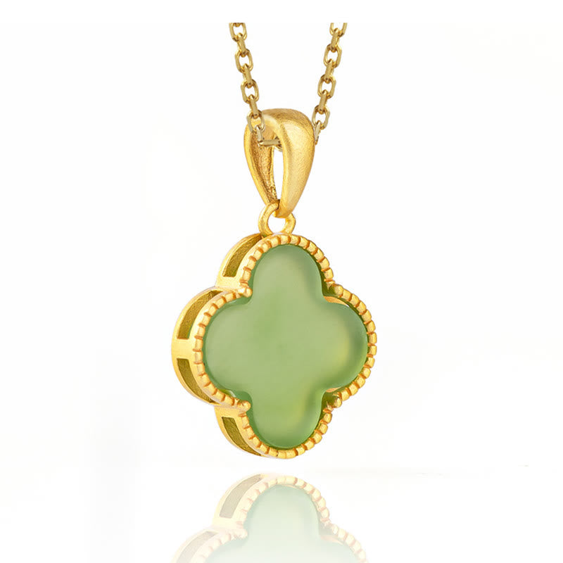 925 Sterling Silber Hetian Jade Glück Vierblättriges Kleeblatt Halskette