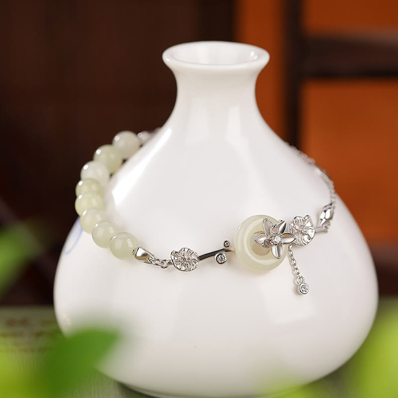 Armband mit Peace-Schnalle aus 925er Sterlingsilber mit Hetian-Jade
