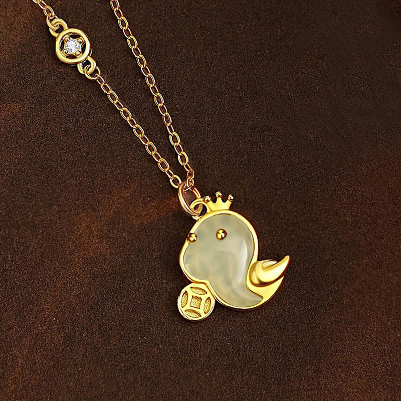 Halskette mit Schlangenanhänger aus Hetian-Jade und rotem Achat, 925er Sterlingsilber