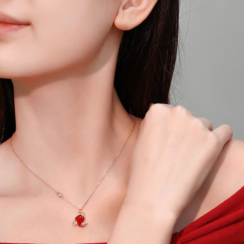 Halskette mit Schlangenanhänger aus Hetian-Jade und rotem Achat, 925er Sterlingsilber