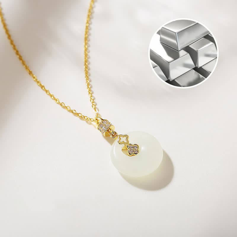 925 Sterling Silber Hetian Weiße Jade Peace Schnalle Halskette Unisex