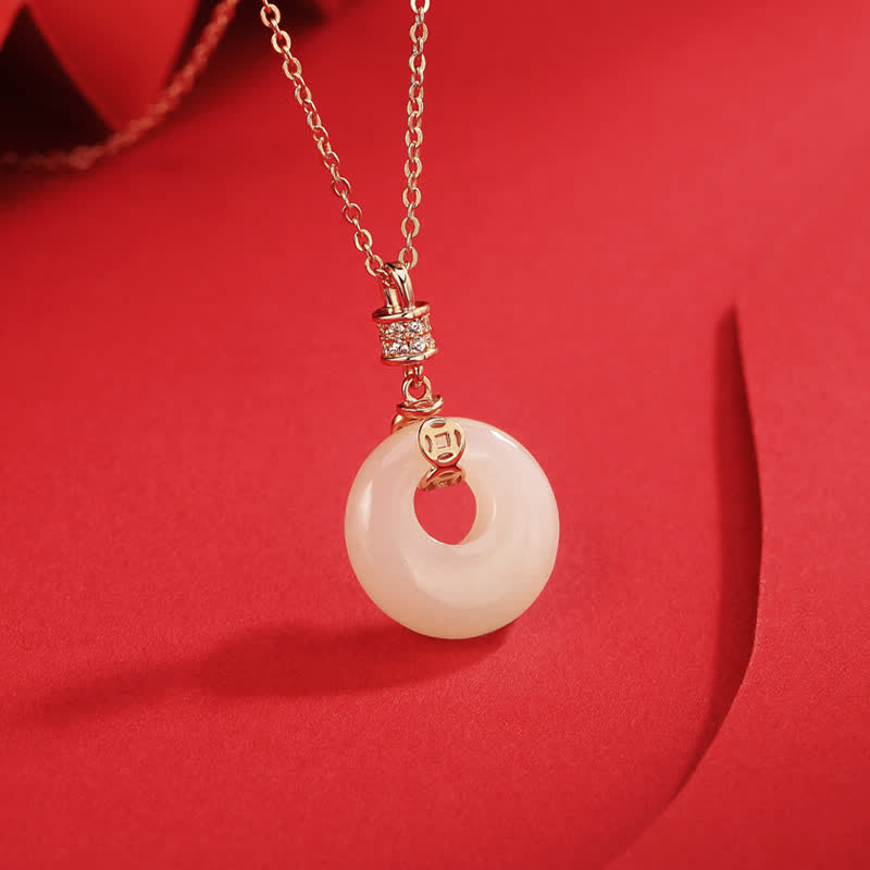 925 Sterling Silber Hetian Weiße Jade Peace Schnalle Halskette Unisex