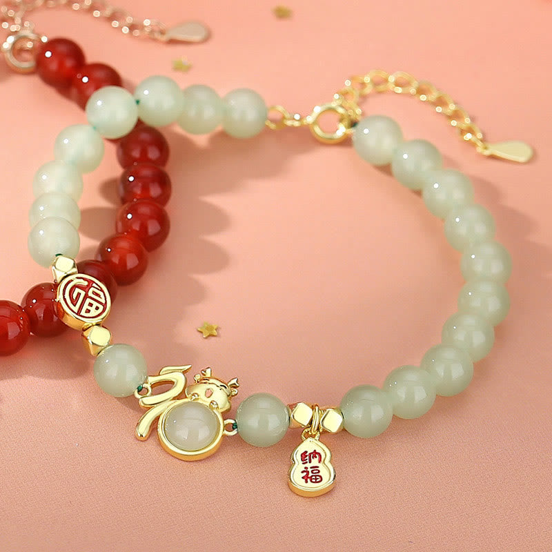 Jade-Armband aus 925er Sterlingsilber mit Glückskaürbis – Jahr des Drachen