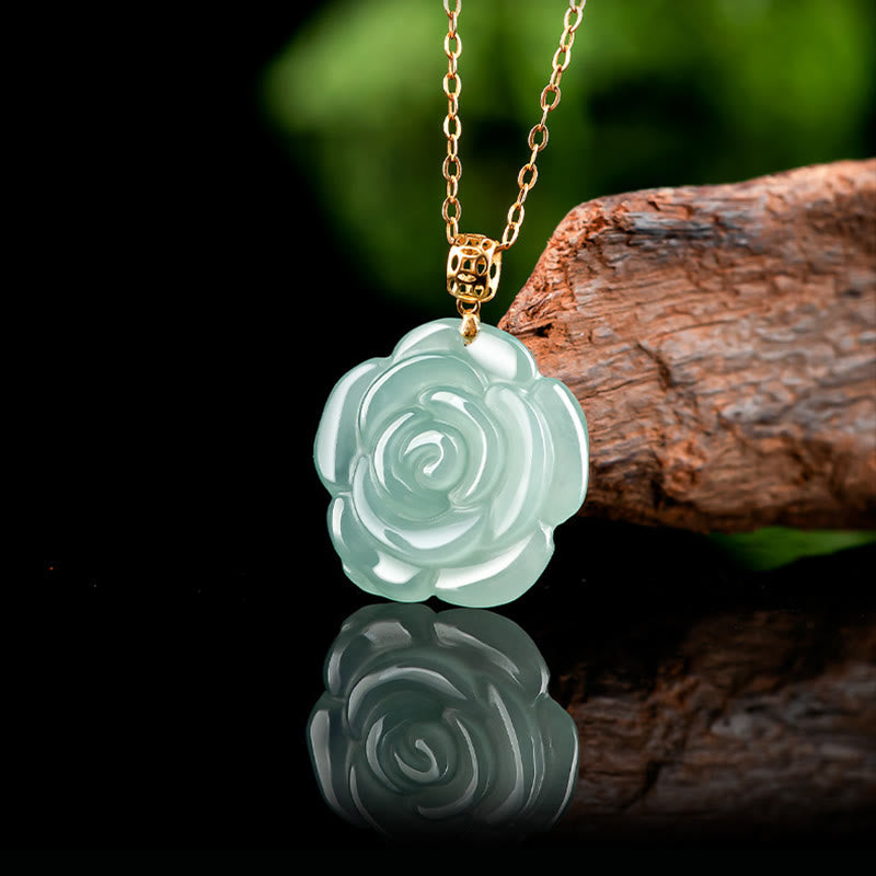 925 Sterling Silber Jade Glück Halskette 18K Gold Anhänger