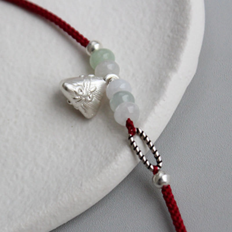 925 Sterling Silber Jade Rote Schnur Zongzi Charm Fülle Armband